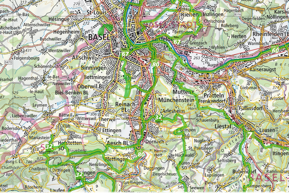 Karte SchweizMobil Region Basel